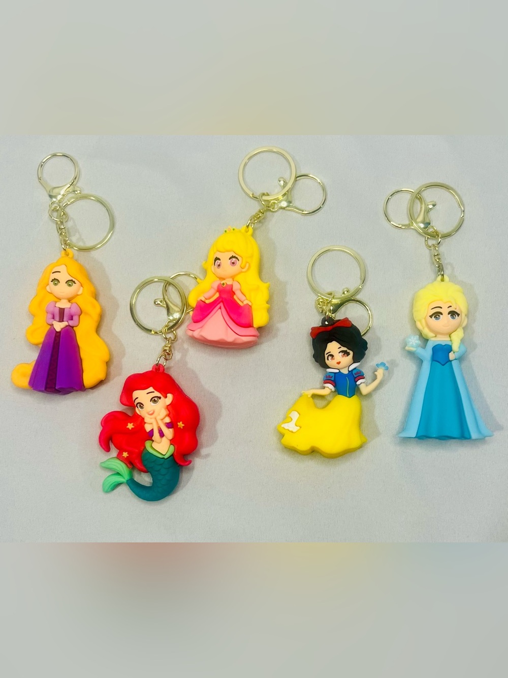 Princess Character Silicone Keychain Set - Pink, Yellow, Red, Blue